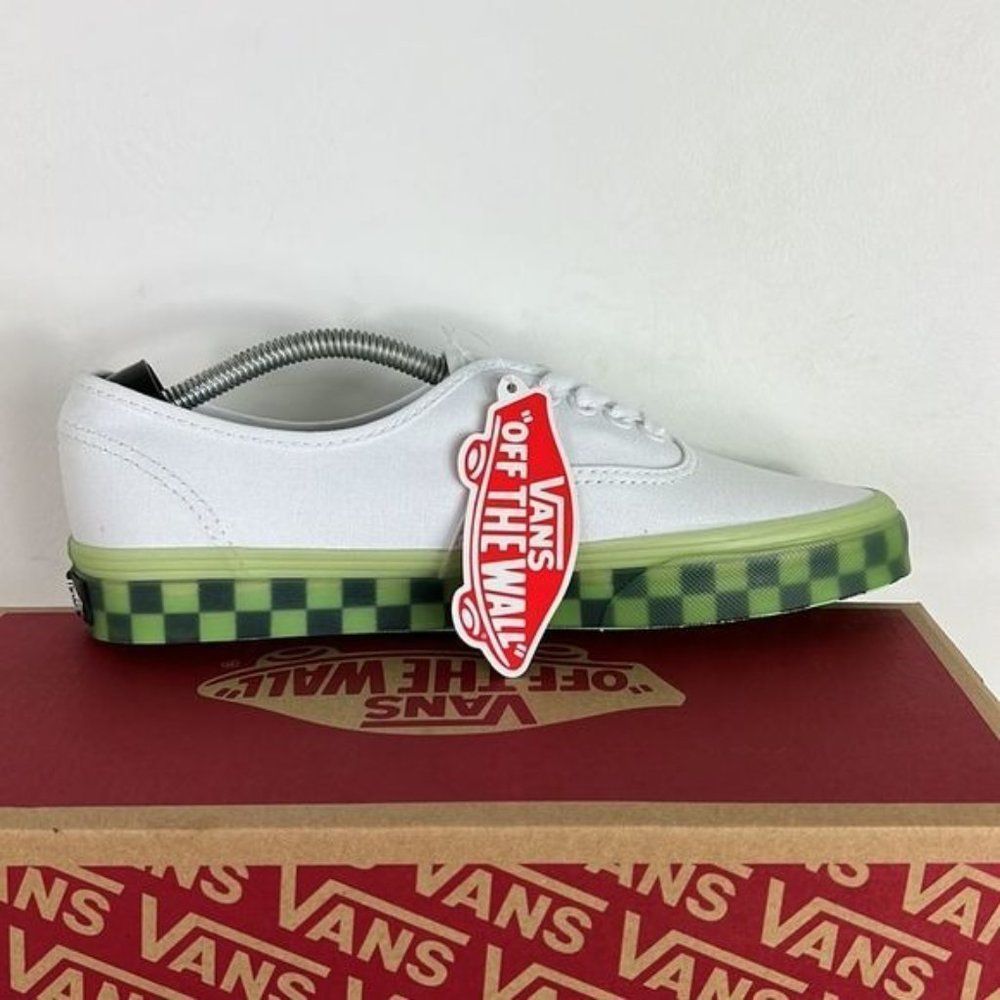 Vans translucent green grash checkered white authentic sneakers women’s size 8.5 - Picture 2 of 8